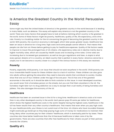 Is America the Greatest Country in the World: Persuasive Essay