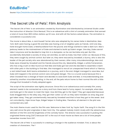 The Secret Life of Pets’: Film Analysis