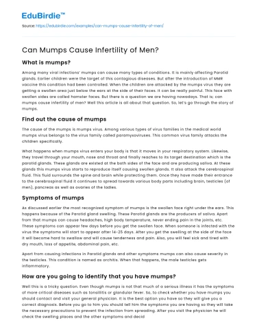 Can Mumps Cause Infertility of Men?