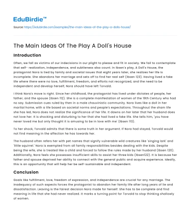 The Main Ideas Of The Play A Doll’s House