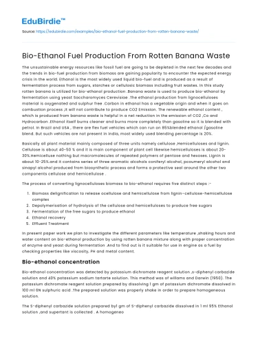 Bio-Ethanol Fuel Production From Rotten Banana Waste