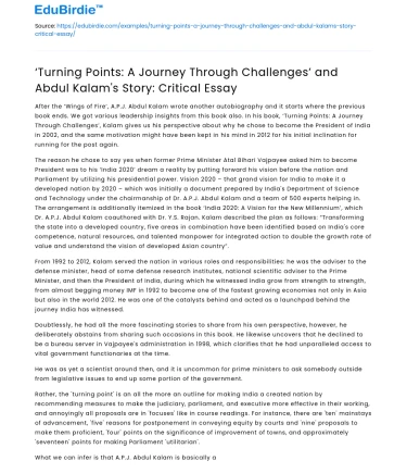 Journey Through Challenges: Abdul Kalam’s Critical Essay