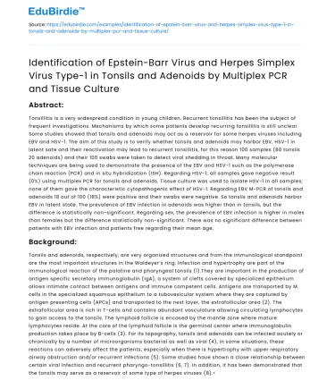Detection of EBV and HSV-1 in Tonsils by Multiplex PCR