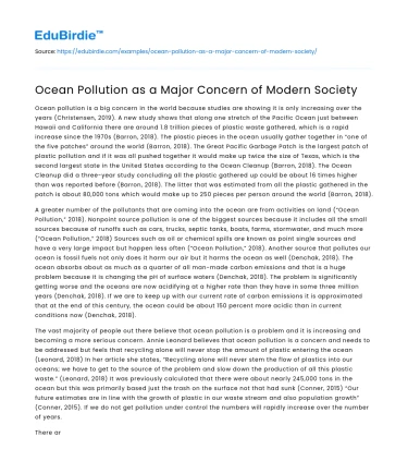 Ocean Pollution as a Major Concern of Modern Society