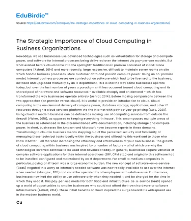 The Strategic Importance of Cloud Computing in Business Organizations