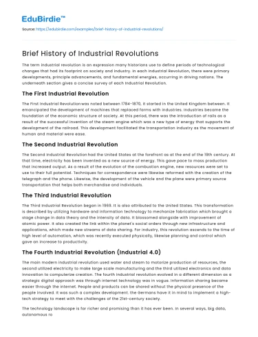 Brief History of Industrial Revolutions