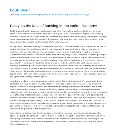 Essay on the Role of Banking in the Indian Economy