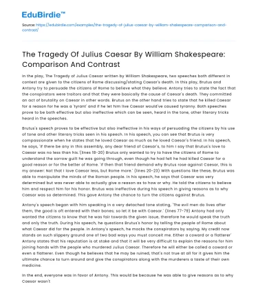 Julius Caesar by Shakespeare: Comparison & Contrast