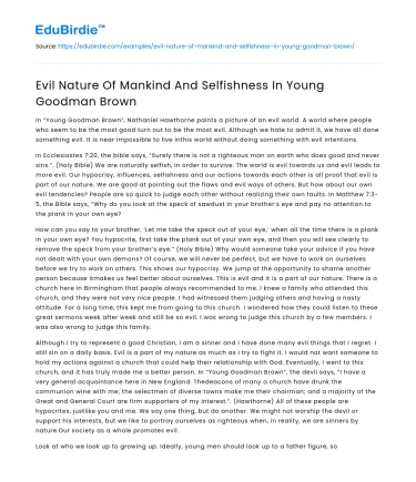 Evil Nature Of Mankind And Selfishness In Young Goodman Brown