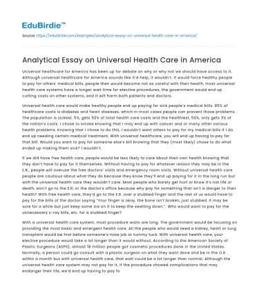 Analytical Essay on Universal Health Care in America