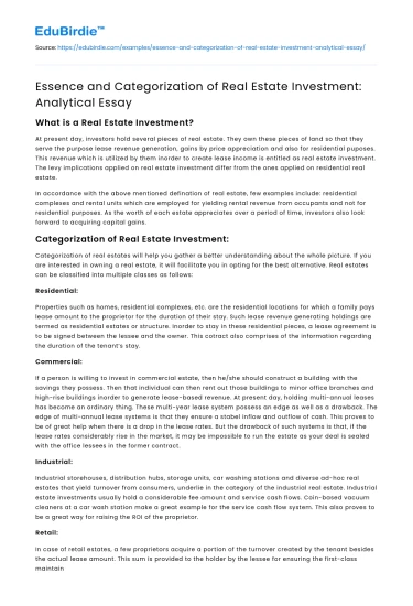Real Estate Investment Dynamics