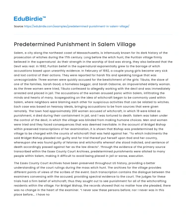 Predetermined Punishment in Salem Village