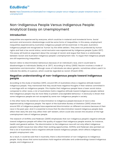 Non-indigenous vs Indigenous: Unemployment Analysis