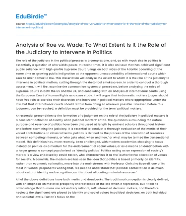 Judiciary’s Role in Politics: Analyzing Roe vs Wade