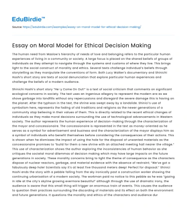 Essay on Moral Model for Ethical Decision Making