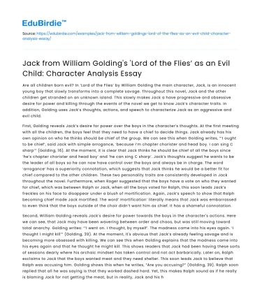 Evil Child: Character Analysis of Jack from ‘Lord of the Flies’