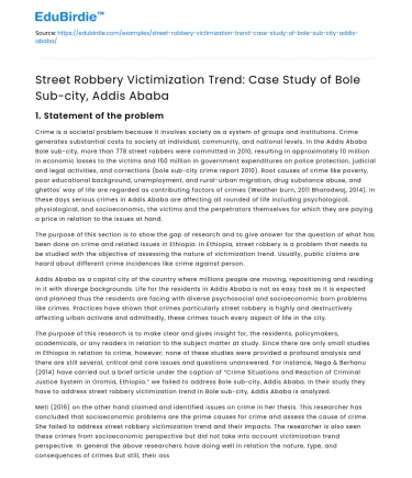 Bole Sub-city Street Robbery Trend Study