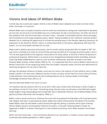 Visions And Ideas Of William Blake