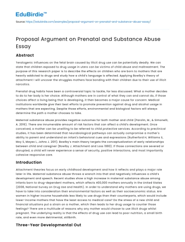 Proposal Argument on Prenatal and Substance Abuse Essay