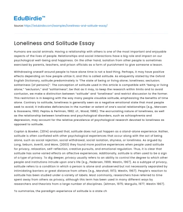 Loneliness and Solitude Essay