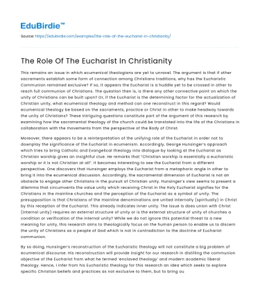 The Role Of The Eucharist In Christianity