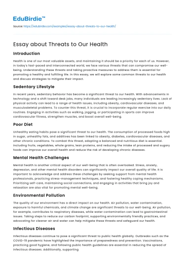 Essay about Threats to Our Health
