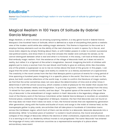 Magical Realism In 100 Years Of Solitude By Gabriel Garcia Marquez
