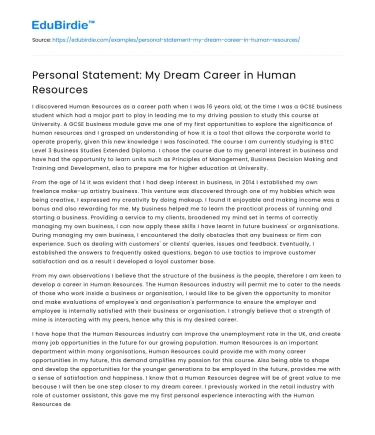 Personal Statement: My Dream Career in Human Resources