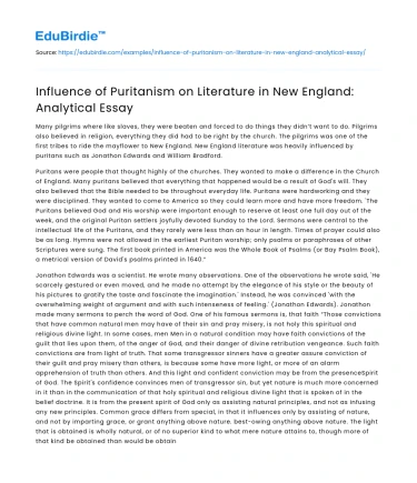 Puritanism’s Profound Influence on New England Literature