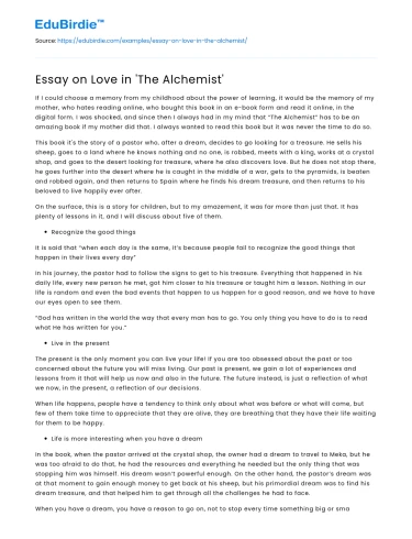 Essay on Love in ‘The Alchemist’