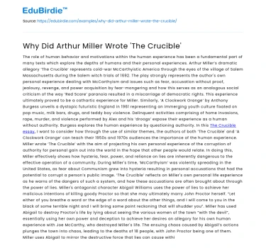 Why Did Arthur Miller Wrote ‘The Crucible’