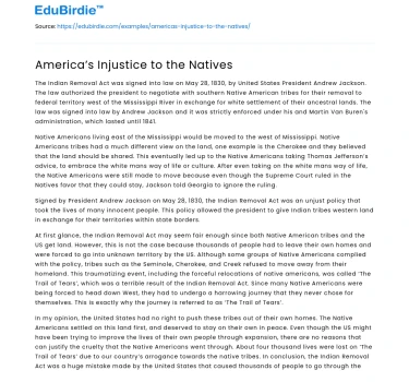 America’s Injustice to the Natives