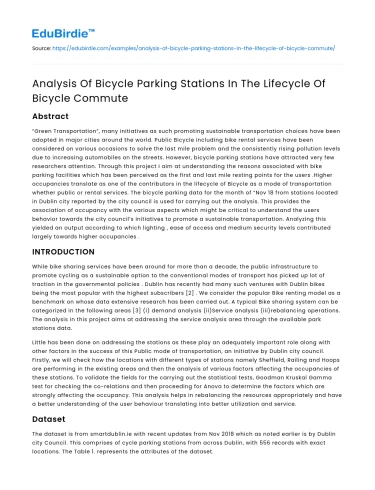 Analysis Of Bicycle Parking Stations In The Lifecycle Of Bicycle Commute
