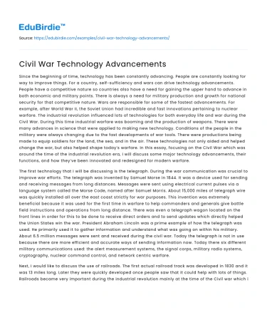 Civil War Technology Advancements