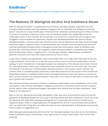The Reasons Of Aboriginal Alcohol And Substance Abuse