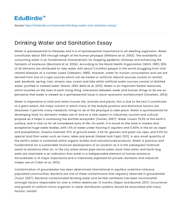 Drinking Water and Sanitation Essay