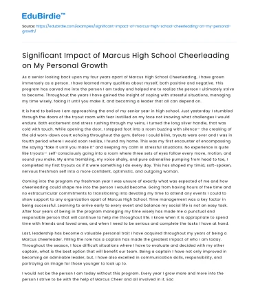 Marcus HS Cheerleading: Impact on Personal Growth
