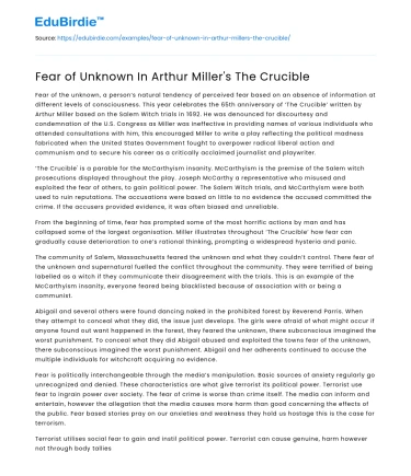 Fear of the Unknown in Miller’s The Crucible