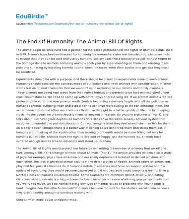 The End Of Humanity: The Animal Bill Of Rights