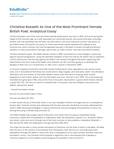 Christina Rossetti: Prominent British Female Poet – Analysis