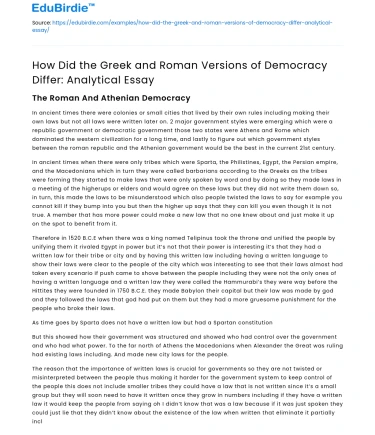 Contrasting Concepts: Greek and Roman Democracy