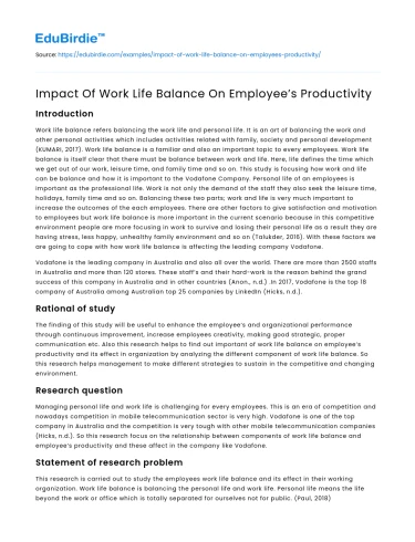 Impact Of Work Life Balance On Employee’s Productivity