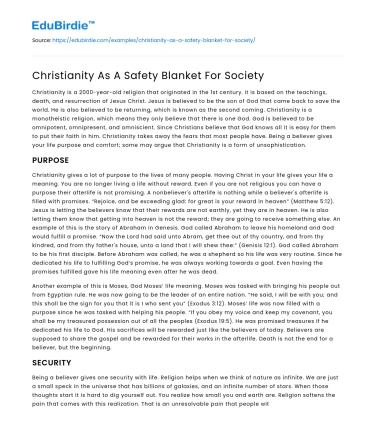 Christianity As A Safety Blanket For Society