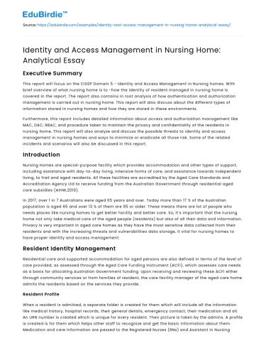 Identity and Access Management in Nursing Home: Analytical Essay