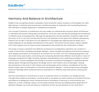 Harmony And Balance In Architecture