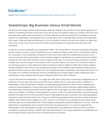 Sweatshops: Ethical Dilemmas in Global Business Practices
