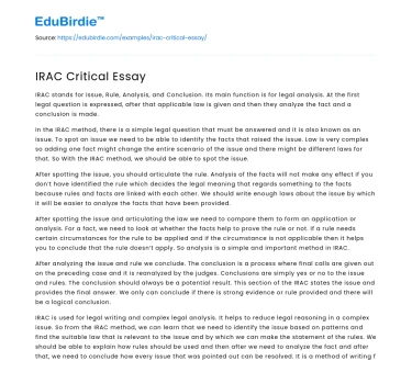 IRAC Critical Essay