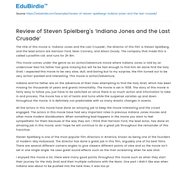 Review of Steven Spielberg’s ‘Indiana Jones and the Last Crusade’