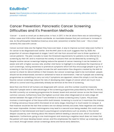 Pancreatic Cancer Screening Challenges and Prevention