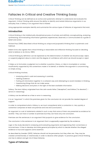 Fallacies in Critical and Creative Thinking Essay
